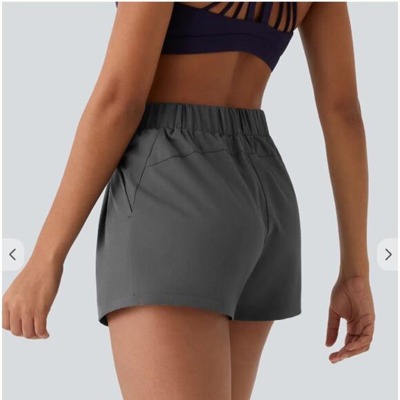 HALARA Mid Rise Elastic Waistband Drawstring Ruched Side Pocket Casual Shorts 3" - Picture 5 of 9